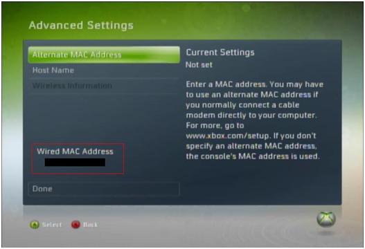 what is the mac adress for xbox 360